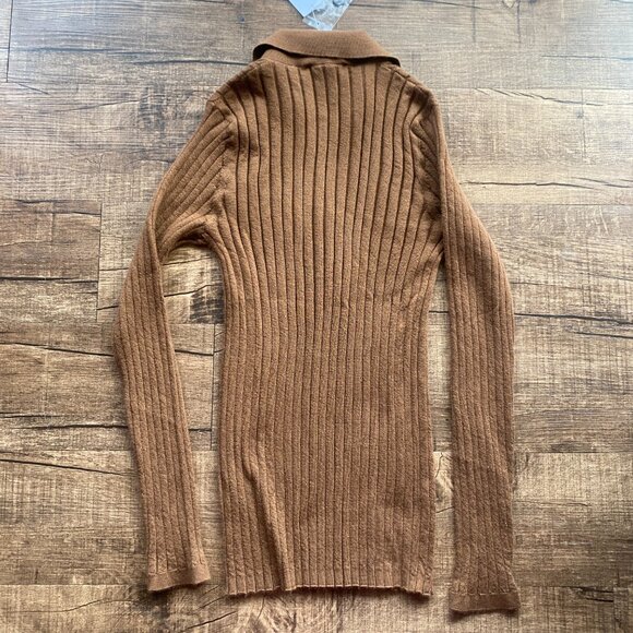 NWT The Cashmere Project Ribbed Polo Sweater in Deep Saddle, Size M - Picture 6 of 7